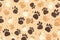 illustration bear footprints pattern background on brown. Ai generative