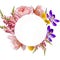Illustration of a Beautiful Boho Flowers in Banner with Copy Space. Flower Wreath with roses, Crocus and other plants