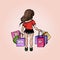 Illustration beautiful girl. Shopping. Purchases. Girl-student on vacation.