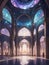 Illustration of Beautiful Interior arches & pillars of a Islamic Mosque with full of stars. Nostalgic Islamic Architecture.