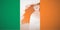 Illustration of beautiful Irish woman integrated in the flag of Ireland