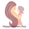 Illustration, a beautiful loving mother with her daughter in her arms. Mother\\\'s Day poster. Postcard with lettering.