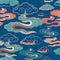 Illustration of beautiful lunar twilight with colourful bright clouds. Seamless repeat pattern.