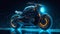 illustration of a beautiful motorcycle with blue neon lights