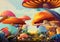 Illustration: A Beautiful Mushroom Land. It looks like you can walk into a story by this path.