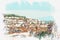 Illustration Beautiful panoramic view of Lisbon in Portugal.