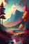 illustration, beautiful scenery full of color, ai generative