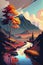 illustration, beautiful scenery full of color, ai generative