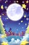 Illustration: The Beautiful Town in the Christmas Night! Wish Card Background.