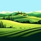 Illustration with a beautiful view of the hills of Tuscany, Italy