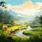 Illustration of the beautiful view of traditional rice terraces