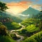 Illustration of the beautiful view of traditional rice terraces