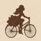 Illustration of beautiful young woman riding bicycle on beige background with marble effect.
