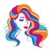 Illustration with beauty fashion model girl with colorful long dyed hair