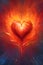 Illustration of a big red flaming heart. Heart as a symbol of affection and