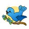 Illustration of Bird  Chirping Cartoon, Cute Funny Character with Colorful Wings, Flat Design