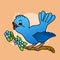 Illustration of Bird  Chirping Cartoon, Cute Funny Character with Colorful Wings, Flat Design