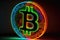 Illustration of a Bitcoin logo in vibrant, saturated and psychedelic colors