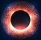 Illustration of a black hole with bright sparkles on circle. Space and Supernova. Vector background