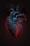 An illustration of the black human heart with a red luminous reflecting. Generative Ai.