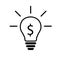 Illustration of a black lightbulb with the dollar sign inside it representing the rising cost of electricity. Vector illustration.