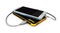 Illustration of black and yellow Powerbank charging smartphone