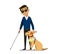 Illustration of a Blind Boy Being Guided by a Seeing Eye Dog