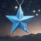 Illustration of a blue christmas star in the night sky.