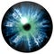 Illustration of blue eye iris, light reflection. View into open eyes.