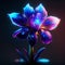 Illustration of blue iris flower on dark background with neon lights AI Generated