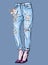 Illustration of blue jeans with embroidery for your design