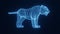Illustration of a blue neon glowing tiger from a three-dimensional grid. 3d rendering.