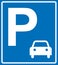 Illustration of blue parking sign on blue background