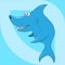 Illustration of a blue shark fish cartoon with bulging eyes on a blue background for use in advertising and packaging