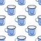 Illustration for the book. Seamless pattern. Mug with water. A cup of milk. Blue steel mug.