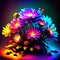Illustration of a bouquet of daisies in neon light AI generated