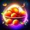 Illustration of a bowl full of fresh apricots on a dark background AI generated
