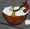 Illustration of a bowl of rice with deliciously melted fried egg