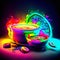 Illustration of a bowl of spicy mexican food on colorful background Generative AI