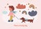 Illustration of boy with dachshund puppy- dog walk