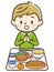 Illustration of a boy eating a school lunch