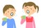 Illustration of boy and girl gargle.