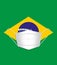 Illustration of the Brazilian flag wearing a surgical face mask