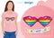 Illustration of a bright and fashionable t-shirt for girls with trendy quote `Love every day` and a decorative element of sunglass