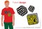 Illustration of a bright and fashionable t-shirt with quote `God`s dice always have a lucky roll` and dice where all sides are six