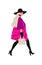 Illustration of a bright girl in a black hat. Vector. Glamorous image of a lady in pink. Flat style