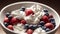 An Illustration Of A Brilliantly Colorful Bowl Of Berries And Whipped Cream