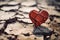 Illustration of broken clay heart. Lost love, heartbreak, loneliness, sadness, divorce concept