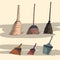 Illustration with brooms and dustpans