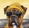 An illustration of a brown boxer dog with sunglasses